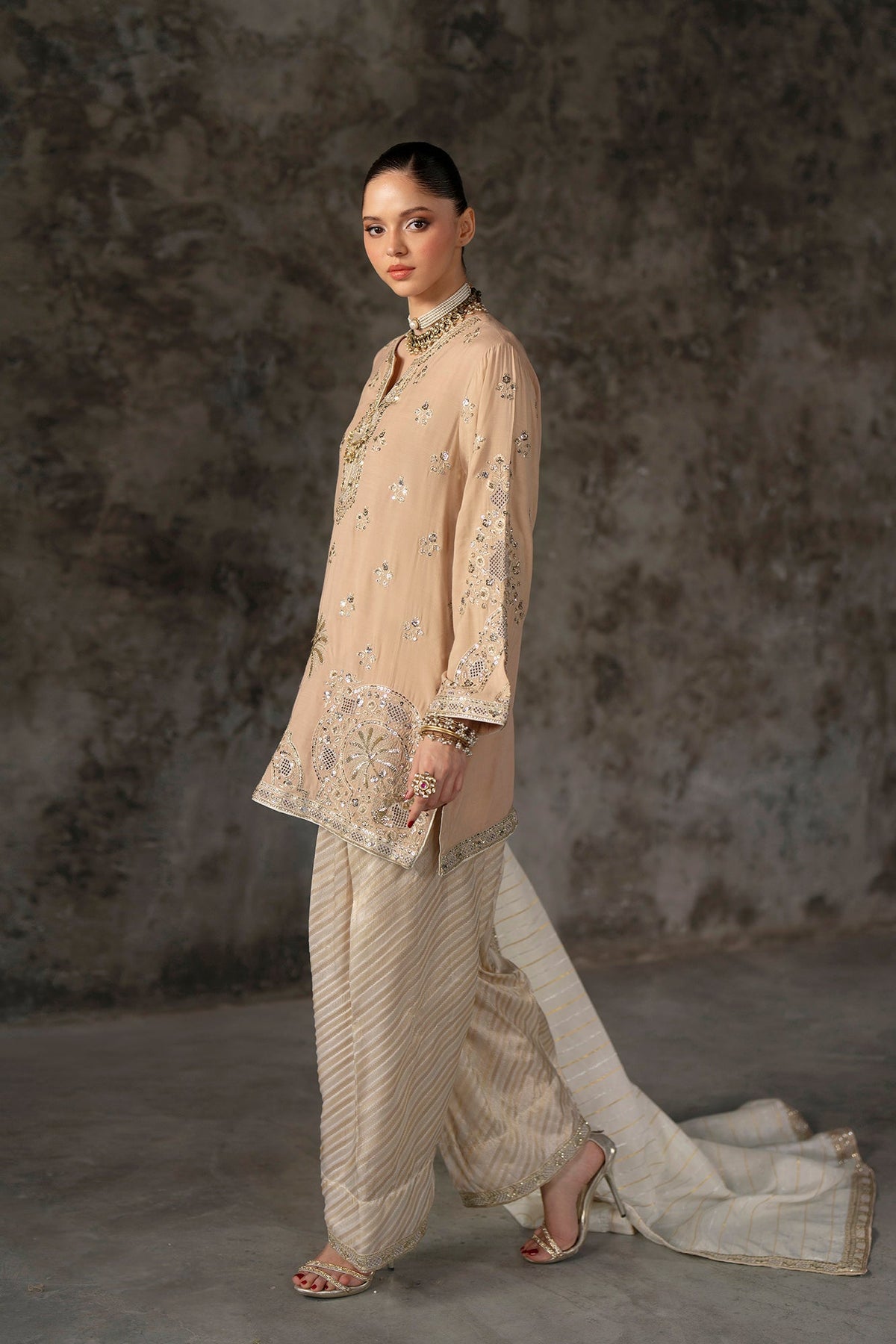 Ethnc | Luxe Boutique | Embroidered Suit (E1012/104/113)-Brand:Ethnc-Type:Boutique-Beige - House of Maryam- Buy in UK, USA