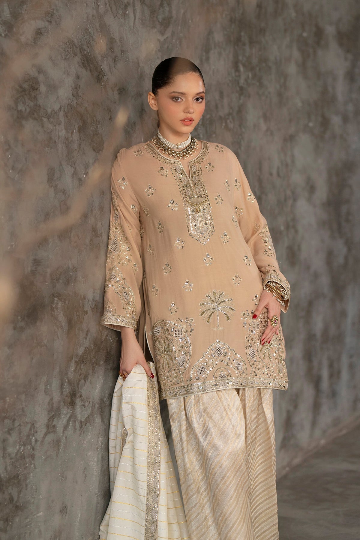 Ethnc | Luxe Boutique | Embroidered Suit (E1012/104/113)-Brand:Ethnc-Type:Boutique-Beige - House of Maryam- Buy in UK, USA