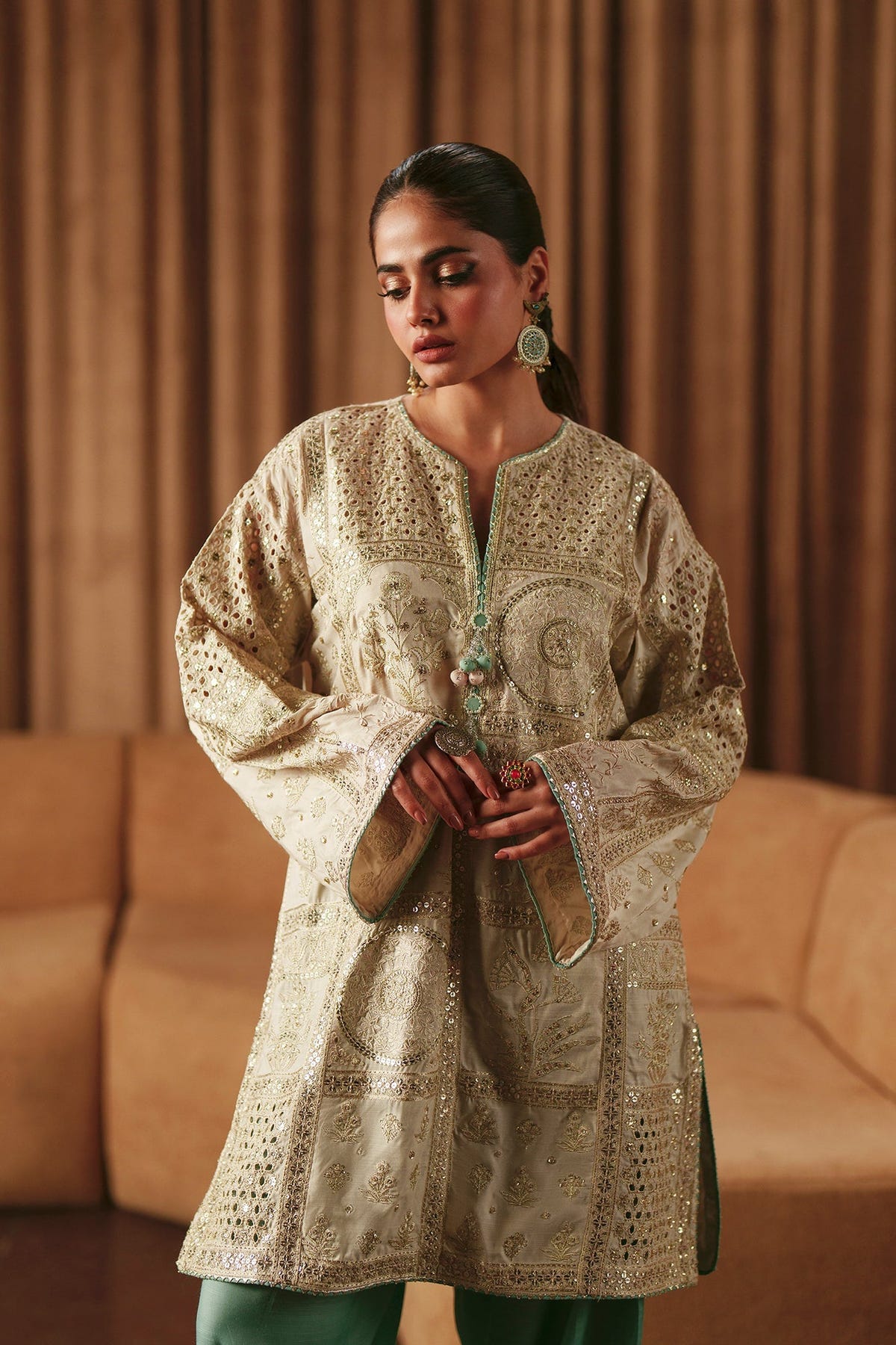 Ethnc | Luxe Boutique | Embroidered Suit (E1013/104/002)-Brand:Ethnc-Type:Boutique-Off White - House of Maryam- Buy in UK, USA