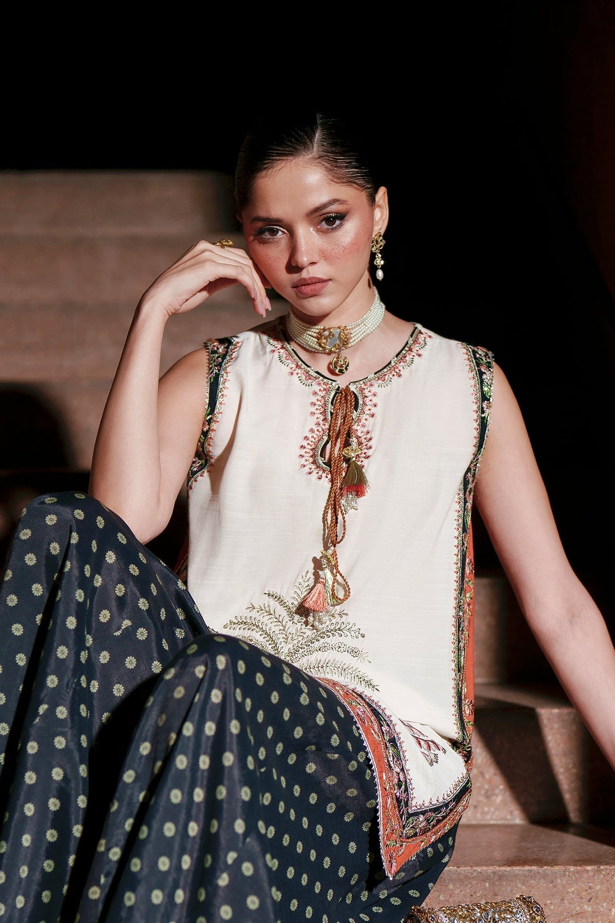 Ethnc | Luxe Boutique | Embroidered Suit (E1028/104/002)-Brand:Ethnc-Type:Boutique-Off White - House of Maryam- Buy in UK, USA