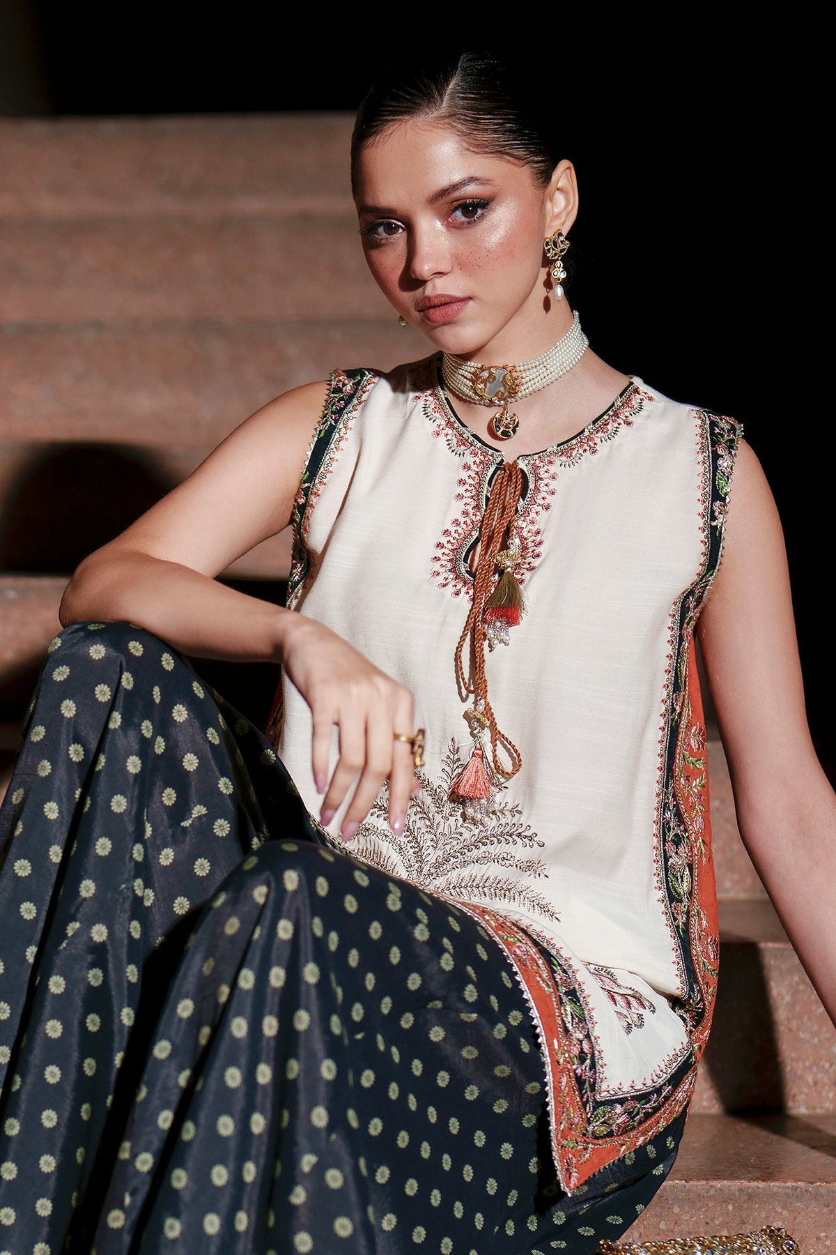 Ethnc | Luxe Boutique | Embroidered Suit (E1028/104/002)-Brand:Ethnc-Type:Boutique-Off White - House of Maryam- Buy in UK, USA