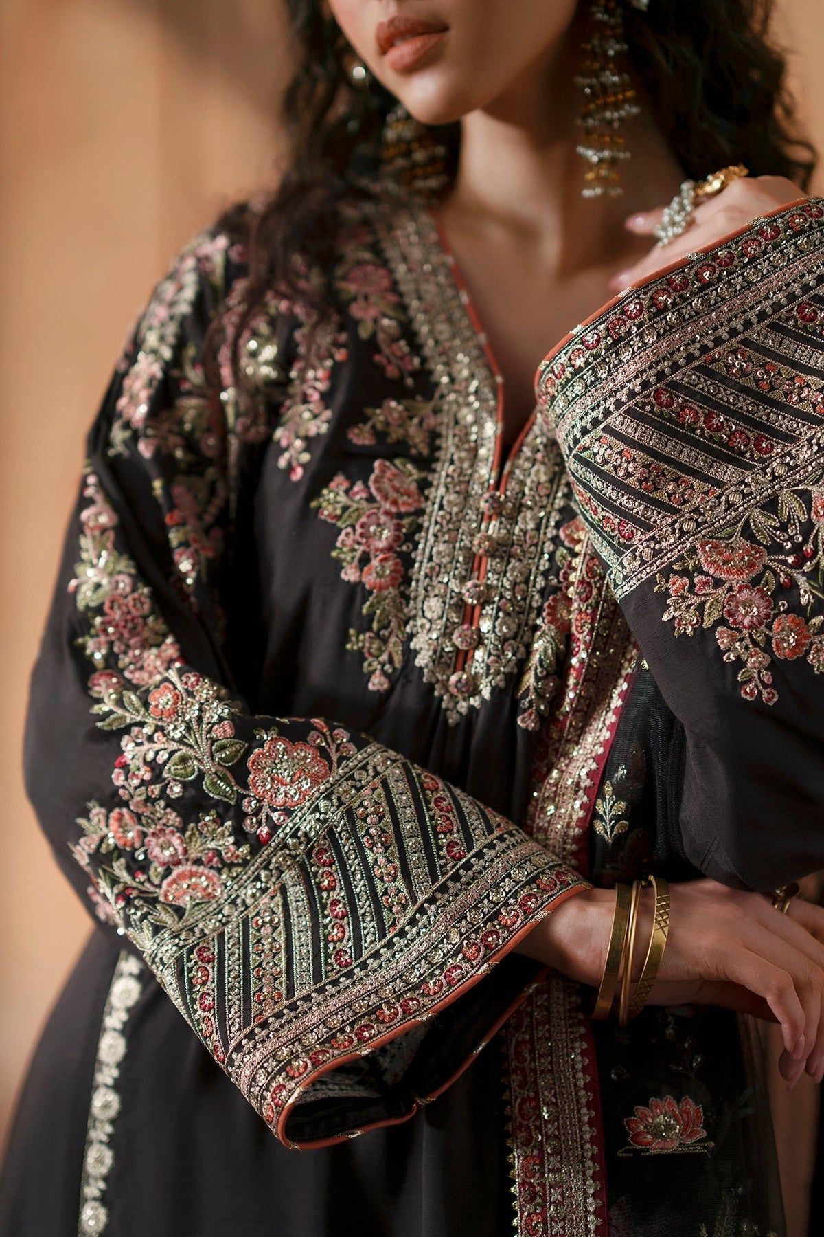 Ethnc | Luxe Boutique | Embroidered Suit (E1029/104/902)-Brand:Ethnc-Type:Boutique-Jet Black - House of Maryam- Buy in UK, USA