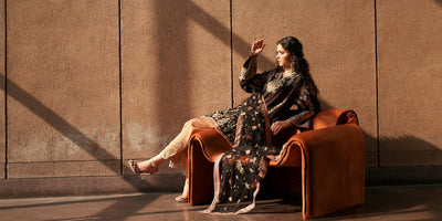 Ethnc | Luxe Boutique | Embroidered Suit (E1029/104/902)-Brand:Ethnc-Type:Boutique-Jet Black - House of Maryam- Buy in UK, USA
