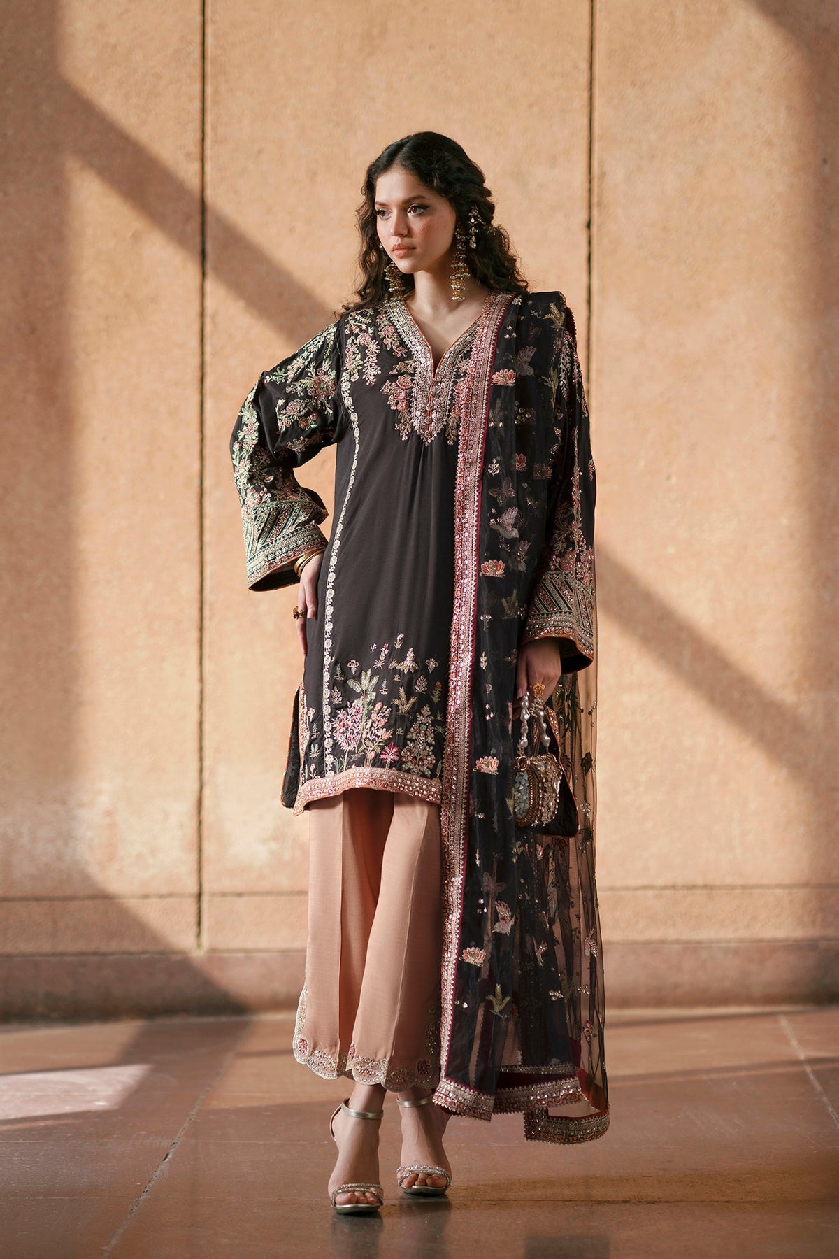 Ethnc | Luxe Boutique | Embroidered Suit (E1029/104/902)-Brand:Ethnc-Type:Boutique-Jet Black - House of Maryam- Buy in UK, USA