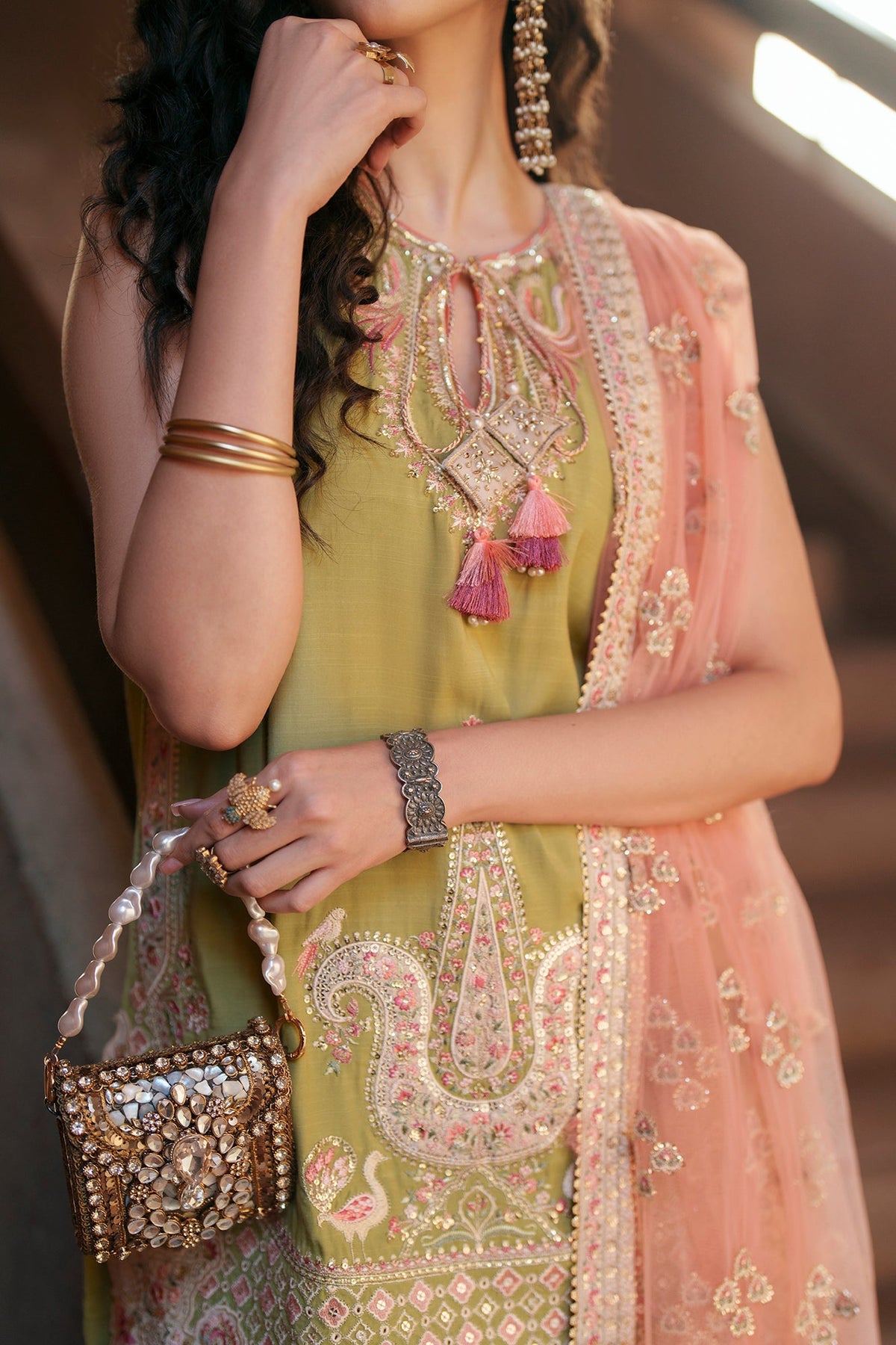 Ethnc | Luxe Boutique | Embroidered Suit (E1047/104/126)-Brand:Ethnc-Type:Boutique-Apple Green - House of Maryam- Buy in UK, USA