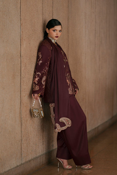 Ethnc | Luxe Boutique | Embroidered Suit (E1048/104/318)-Brand:Ethnc-Type:Boutique-Chocolate - House of Maryam- Buy in UK, USA