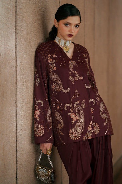 Ethnc | Luxe Boutique | Embroidered Suit (E1048/104/318)-Brand:Ethnc-Type:Boutique-Chocolate - House of Maryam- Buy in UK, USA