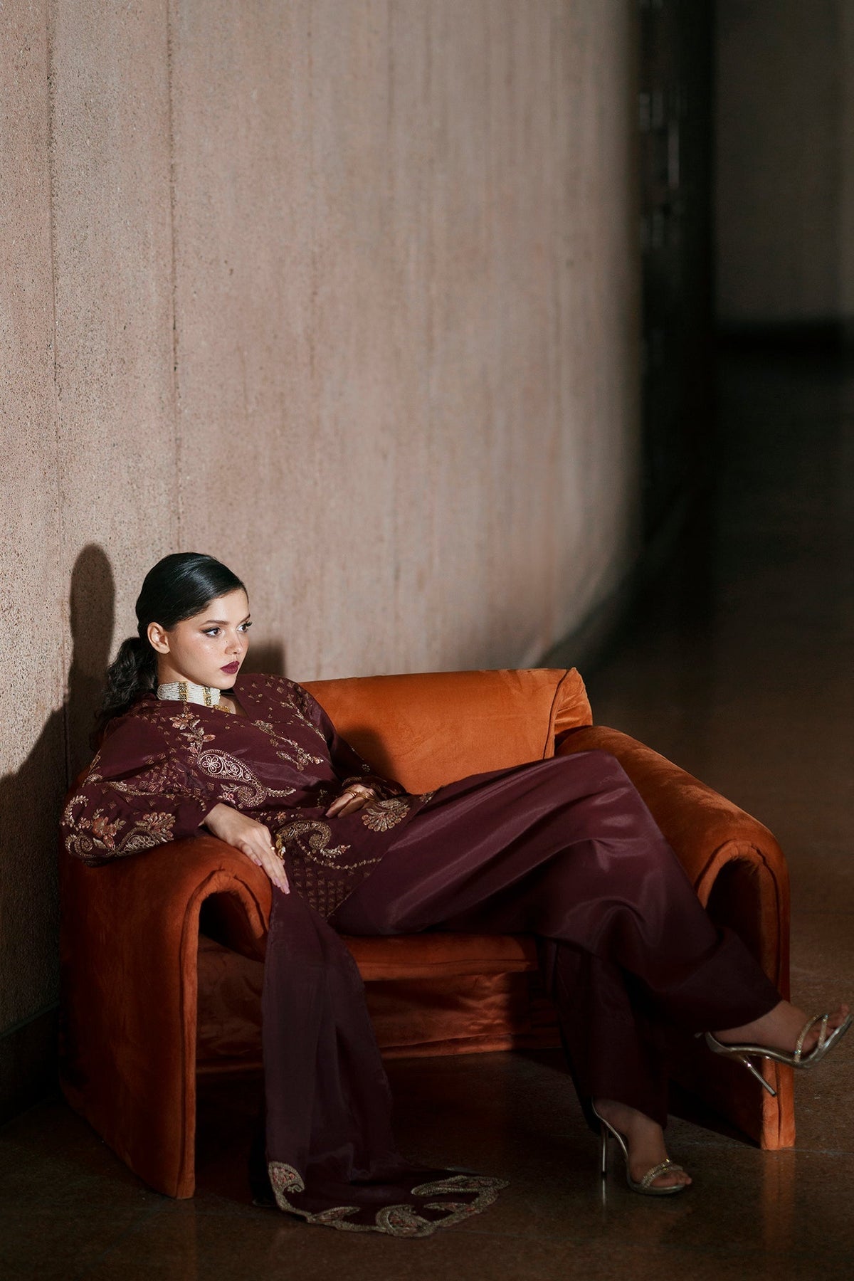 Ethnc | Luxe Boutique | Embroidered Suit (E1048/104/318)-Brand:Ethnc-Type:Boutique-Chocolate - House of Maryam- Buy in UK, USA