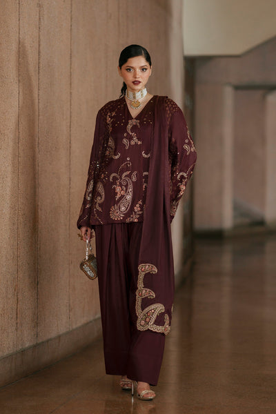 Ethnc | Luxe Boutique | Embroidered Suit (E1048/104/318)-Brand:Ethnc-Type:Boutique-Chocolate - House of Maryam- Buy in UK, USA