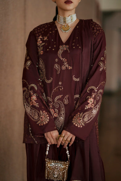 Ethnc | Luxe Boutique | Embroidered Suit (E1048/104/318)-Brand:Ethnc-Type:Boutique-Chocolate - House of Maryam- Buy in UK, USA