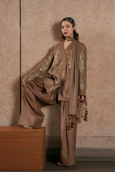 Ethnc | Luxe Boutique | Embroidered Suit (E1049/104/118)-Brand:Ethnc-Type:Boutique-Khaki - House of Maryam- Buy in UK, USA