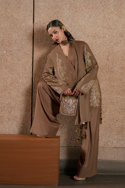 Ethnc | Luxe Boutique | Embroidered Suit (E1049/104/118)-Brand:Ethnc-Type:Boutique-Khaki - House of Maryam- Buy in UK, USA