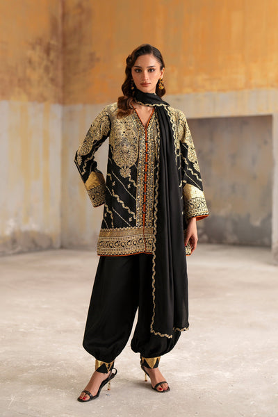 Ethnc | Luxe Boutique | Embroidered Suit (E1050/104/902)-Brand:Ethnc-Type:Boutique-Jet Black - House of Maryam- Buy in UK, USA