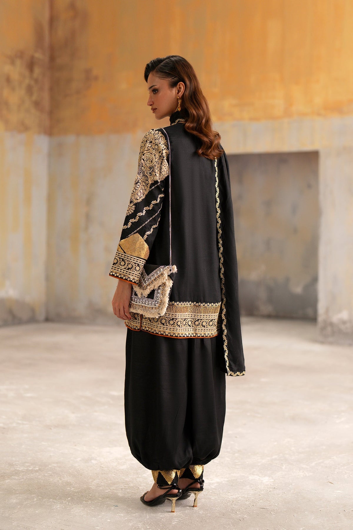 Ethnc | Luxe Boutique | Embroidered Suit (E1050/104/902)-Brand:Ethnc-Type:Boutique-Jet Black - House of Maryam- Buy in UK, USA