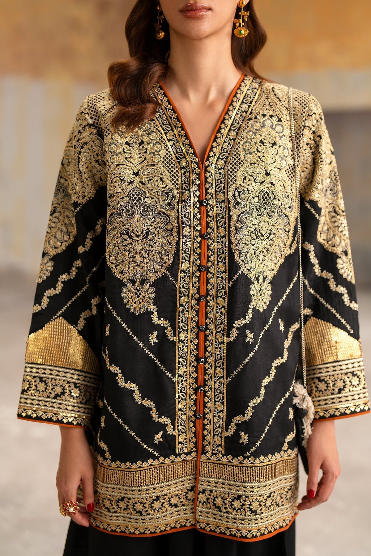 Ethnc | Luxe Boutique | Embroidered Suit (E1050/104/902)-Brand:Ethnc-Type:Boutique-Jet Black - House of Maryam- Buy in UK, USA