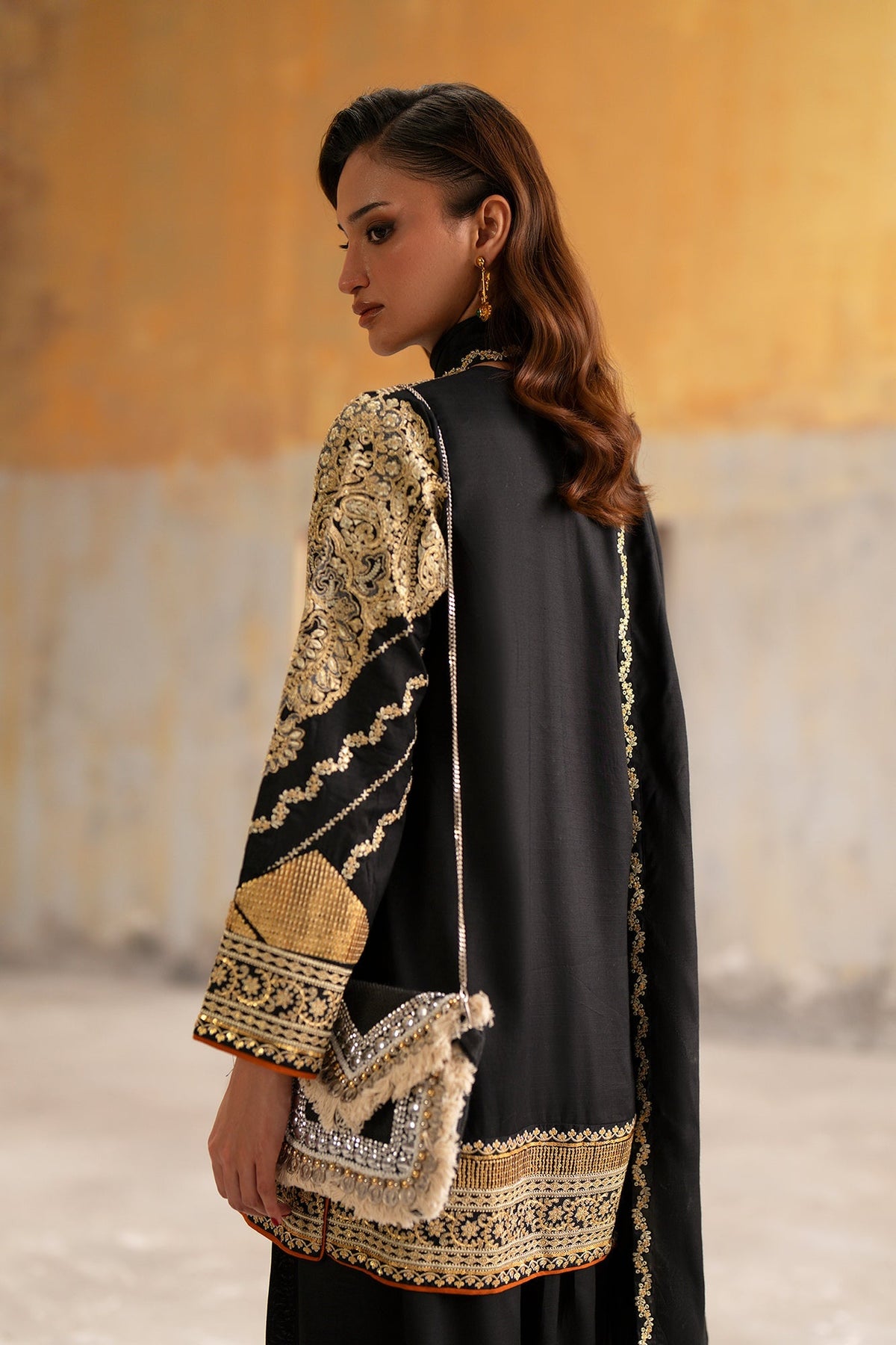 Ethnc | Luxe Boutique | Embroidered Suit (E1050/104/902)-Brand:Ethnc-Type:Boutique-Jet Black - House of Maryam- Buy in UK, USA