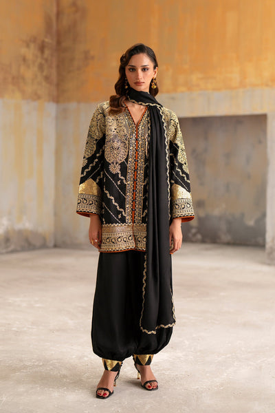 Ethnc | Luxe Boutique | Embroidered Suit (E1050/104/902)-Brand:Ethnc-Type:Boutique-Jet Black - House of Maryam- Buy in UK, USA