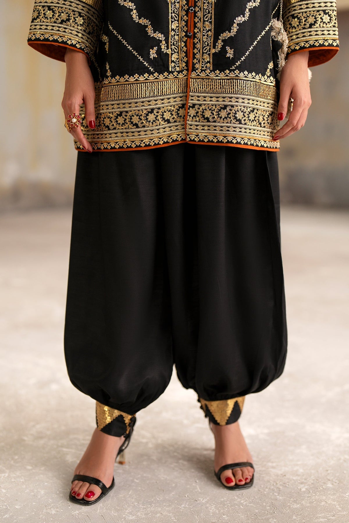 Ethnc | Luxe Boutique | Embroidered Suit (E1050/104/902)-Brand:Ethnc-Type:Boutique-Jet Black - House of Maryam- Buy in UK, USA