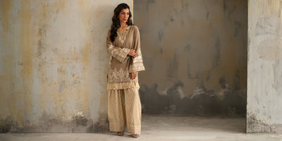 Ethnc | Luxe Boutique | Embroidered Suit (E1052/104/808)-Brand:Ethnc-Type:Boutique-Peanut - House of Maryam- Buy in UK, USA