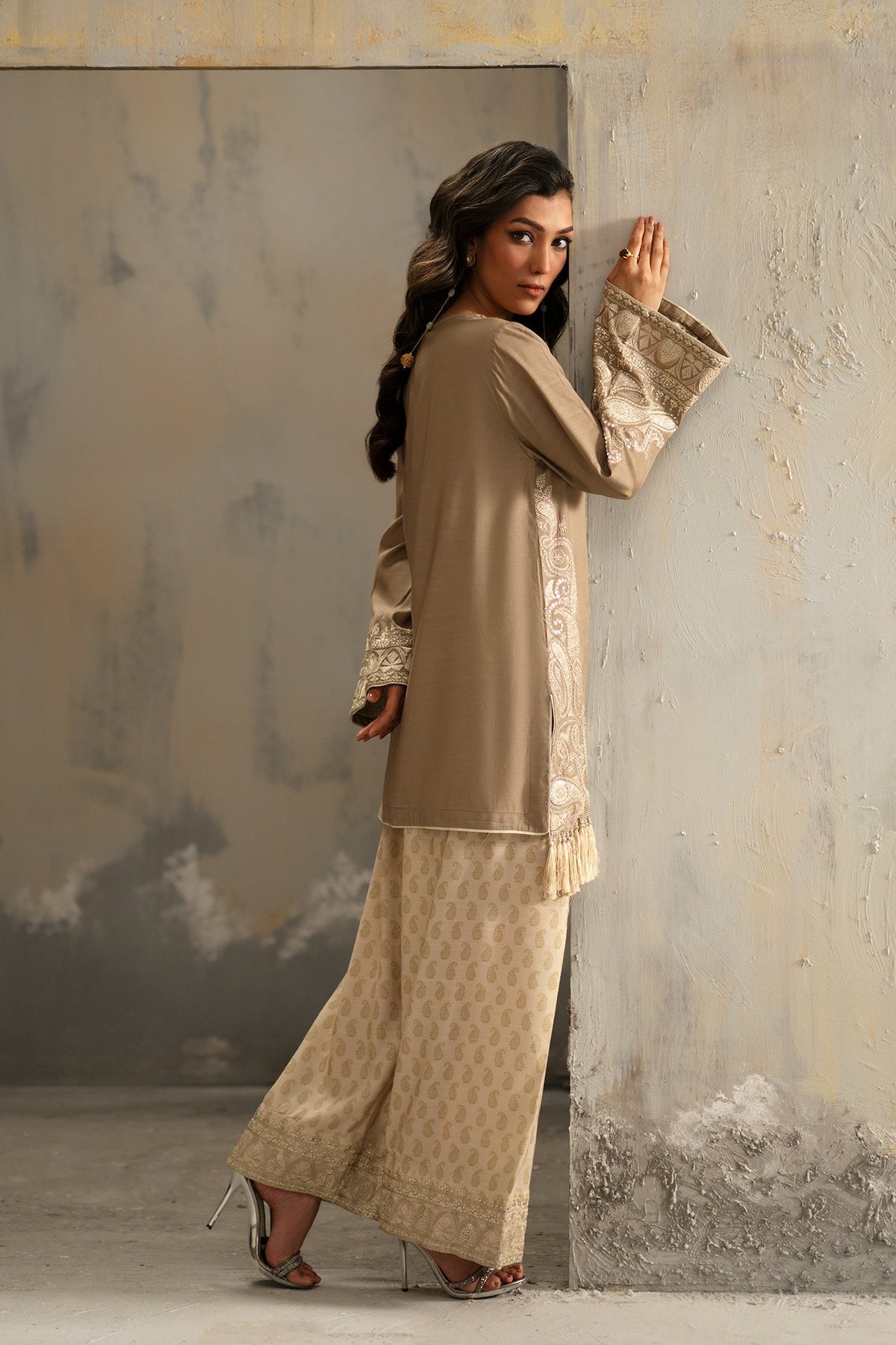 Ethnc | Luxe Boutique | Embroidered Suit (E1052/104/808)-Brand:Ethnc-Type:Boutique-Peanut - House of Maryam- Buy in UK, USA