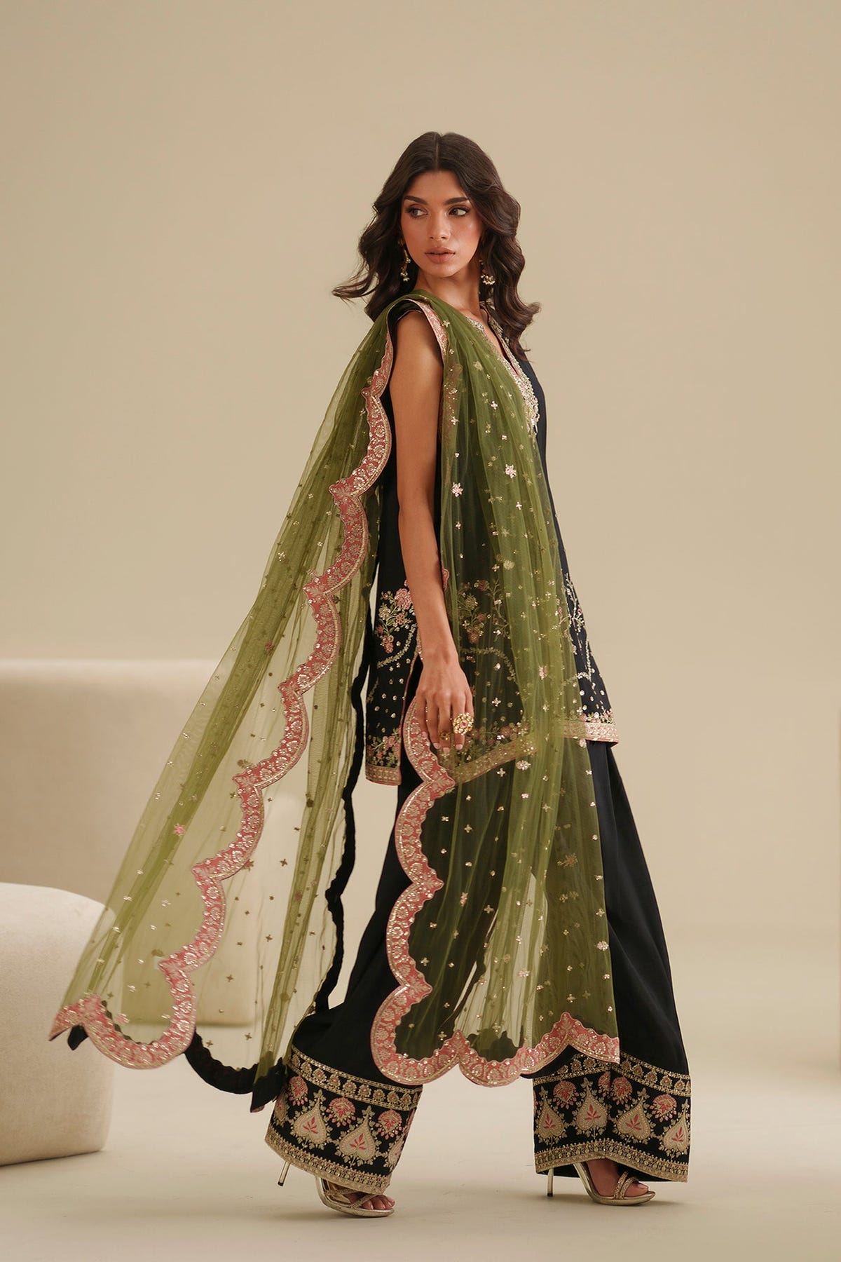 Ethnc | Luxe Boutique | Embroidered Suit (E1057/104/902)-Brand:Ethnc-Type:Boutique-Jet Black - House of Maryam- Buy in UK, USA