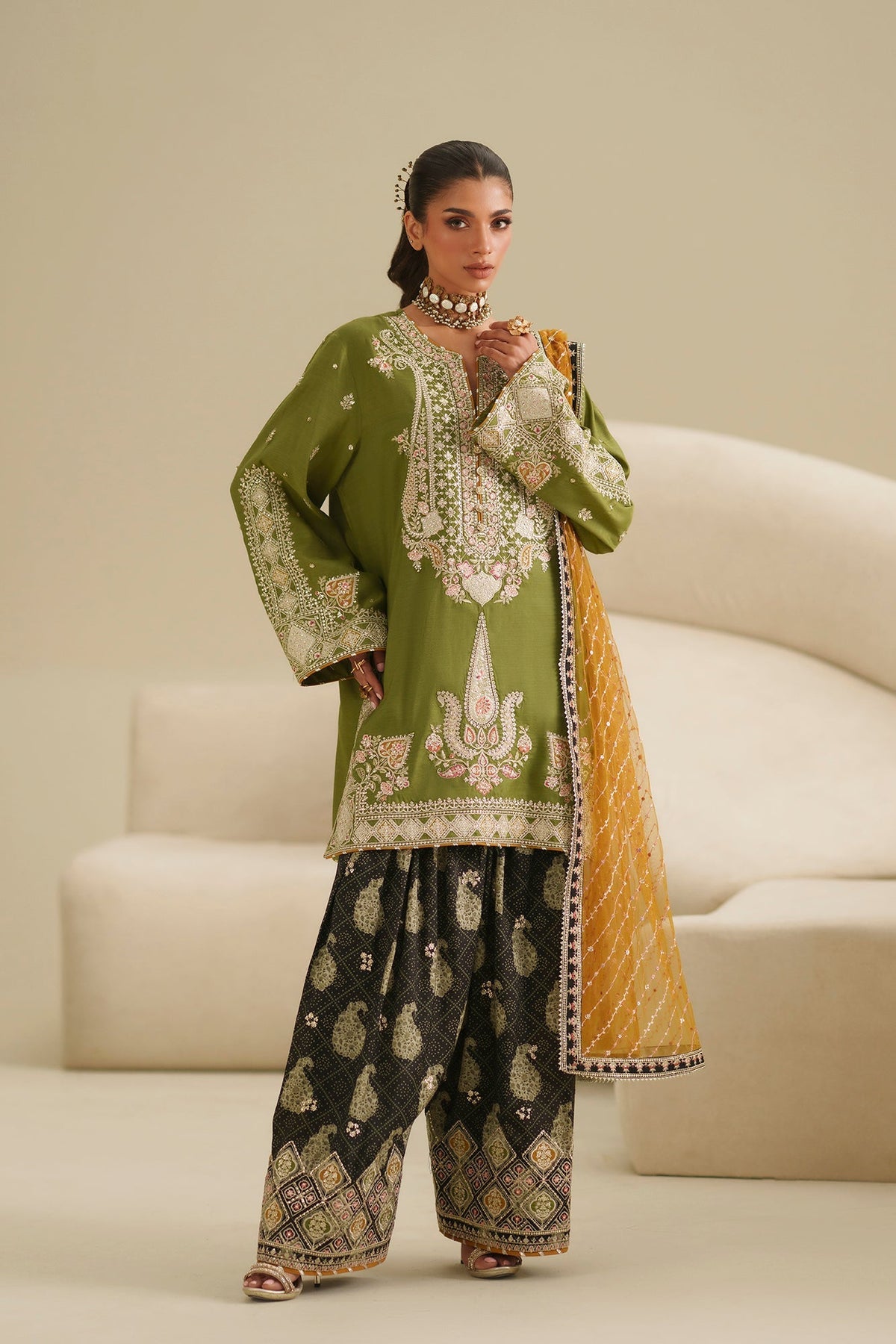 Ethnc | Luxe Boutique | Embroidered Suit (E1065/104/122)-Brand:Ethnc-Type:Boutique-Green - House of Maryam- Buy in UK, USA
