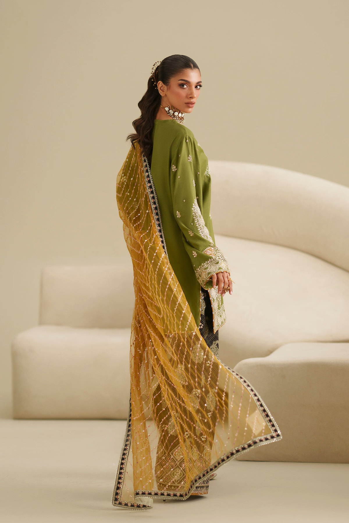 Ethnc | Luxe Boutique | Embroidered Suit (E1065/104/122)-Brand:Ethnc-Type:Boutique-Green - House of Maryam- Buy in UK, USA