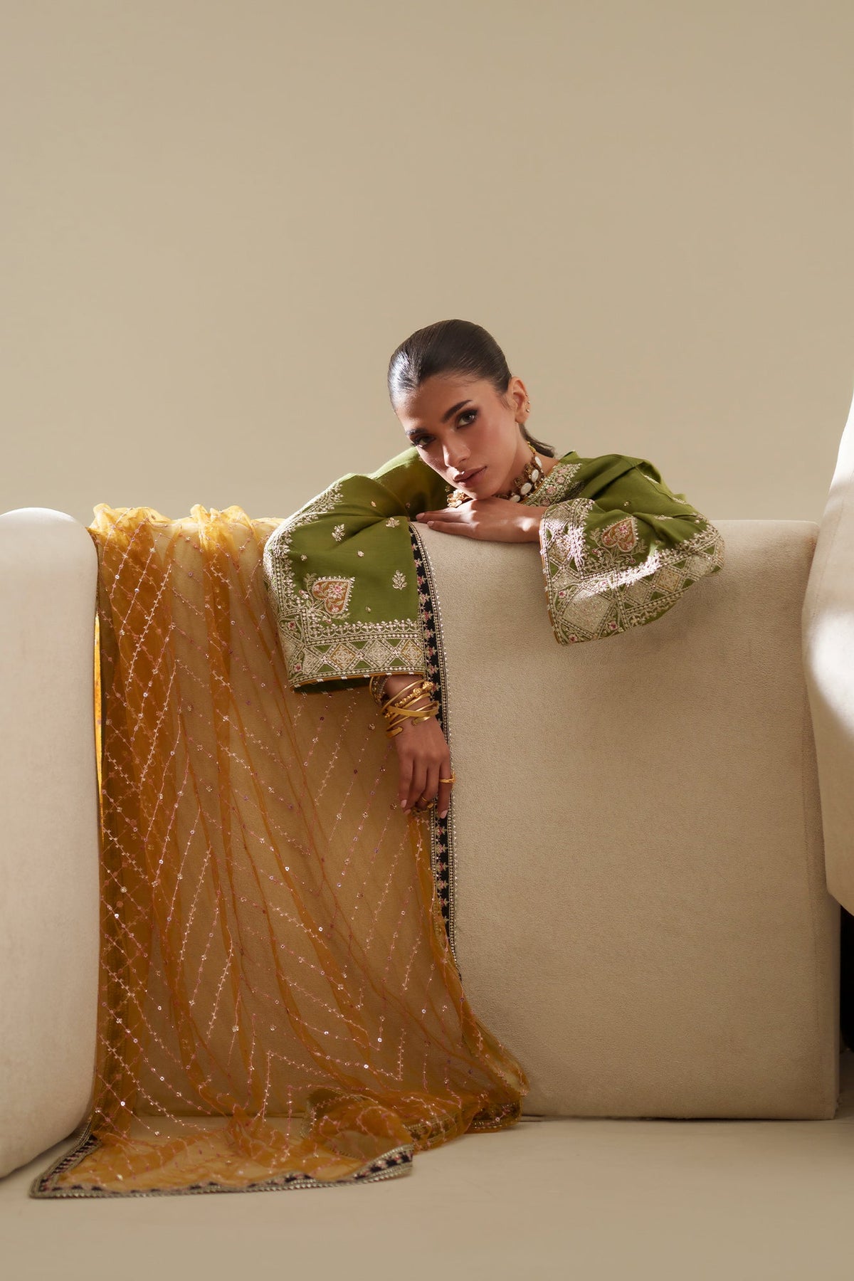 Ethnc | Luxe Boutique | Embroidered Suit (E1065/104/122)-Brand:Ethnc-Type:Boutique-Green - House of Maryam- Buy in UK, USA