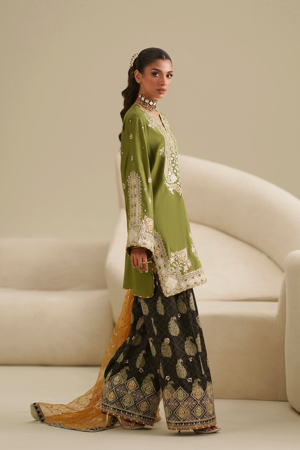 Ethnc | Luxe Boutique | Embroidered Suit (E1065/104/122)-Brand:Ethnc-Type:Boutique-Green - House of Maryam- Buy in UK, USA