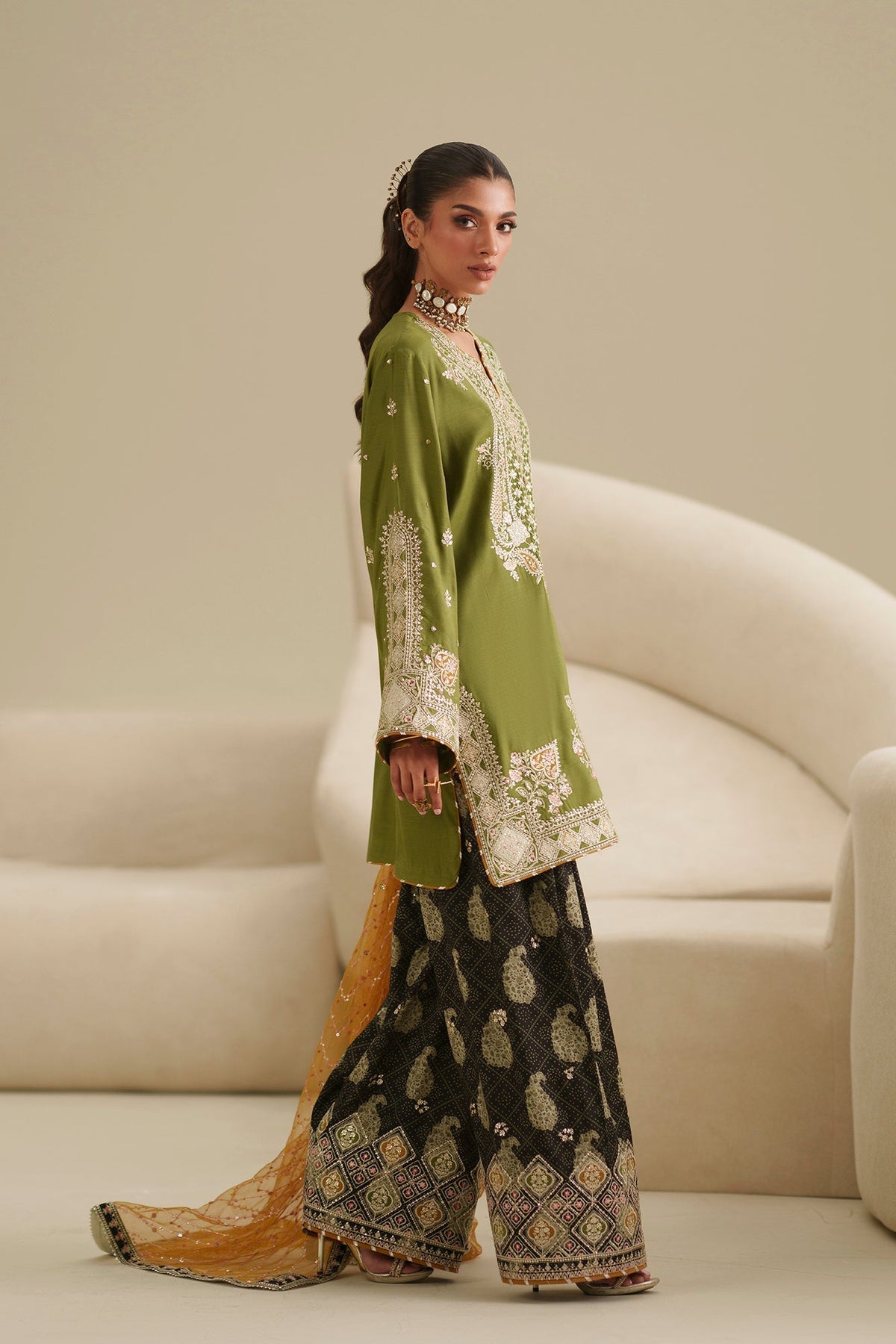 Ethnc | Luxe Boutique | Embroidered Suit (E1065/104/122)-Brand:Ethnc-Type:Boutique-Green - House of Maryam- Buy in UK, USA