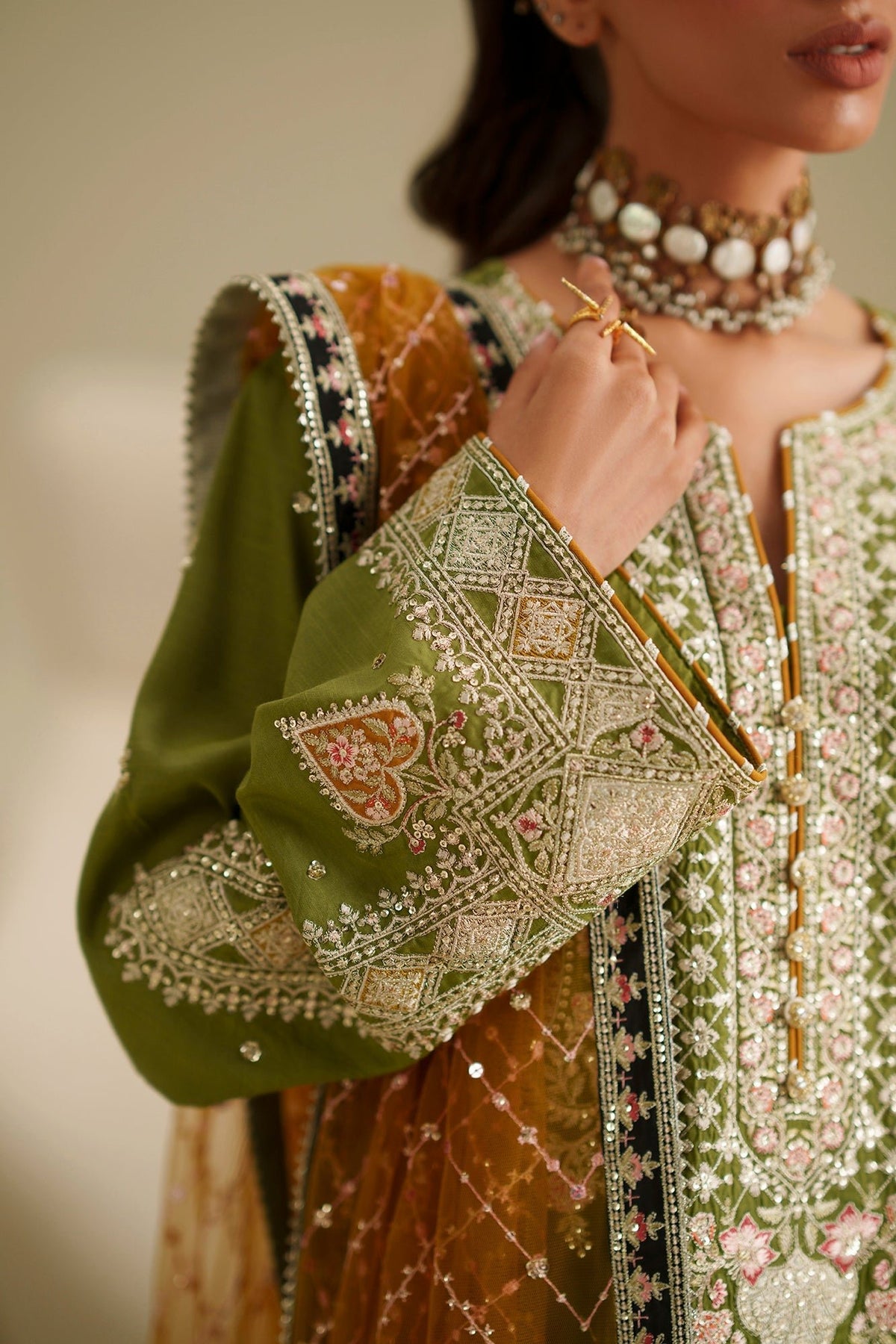 Ethnc | Luxe Boutique | Embroidered Suit (E1065/104/122)-Brand:Ethnc-Type:Boutique-Green - House of Maryam- Buy in UK, USA