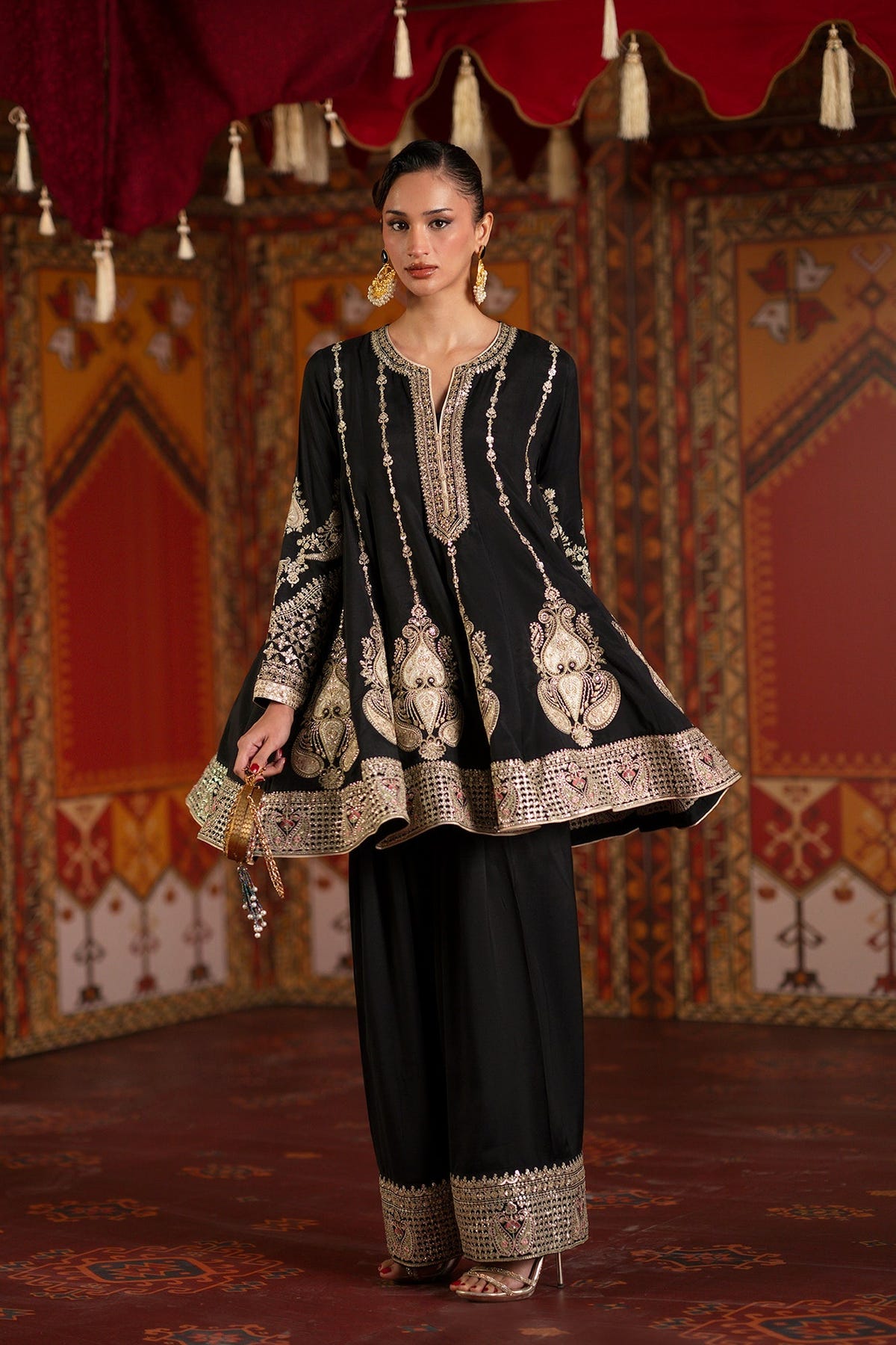 Ethnc | Luxe Boutique | Embroidered Suit (E1066/104/902)-Brand:Ethnc-Type:Boutique-Jet Black - House of Maryam- Buy in UK, USA