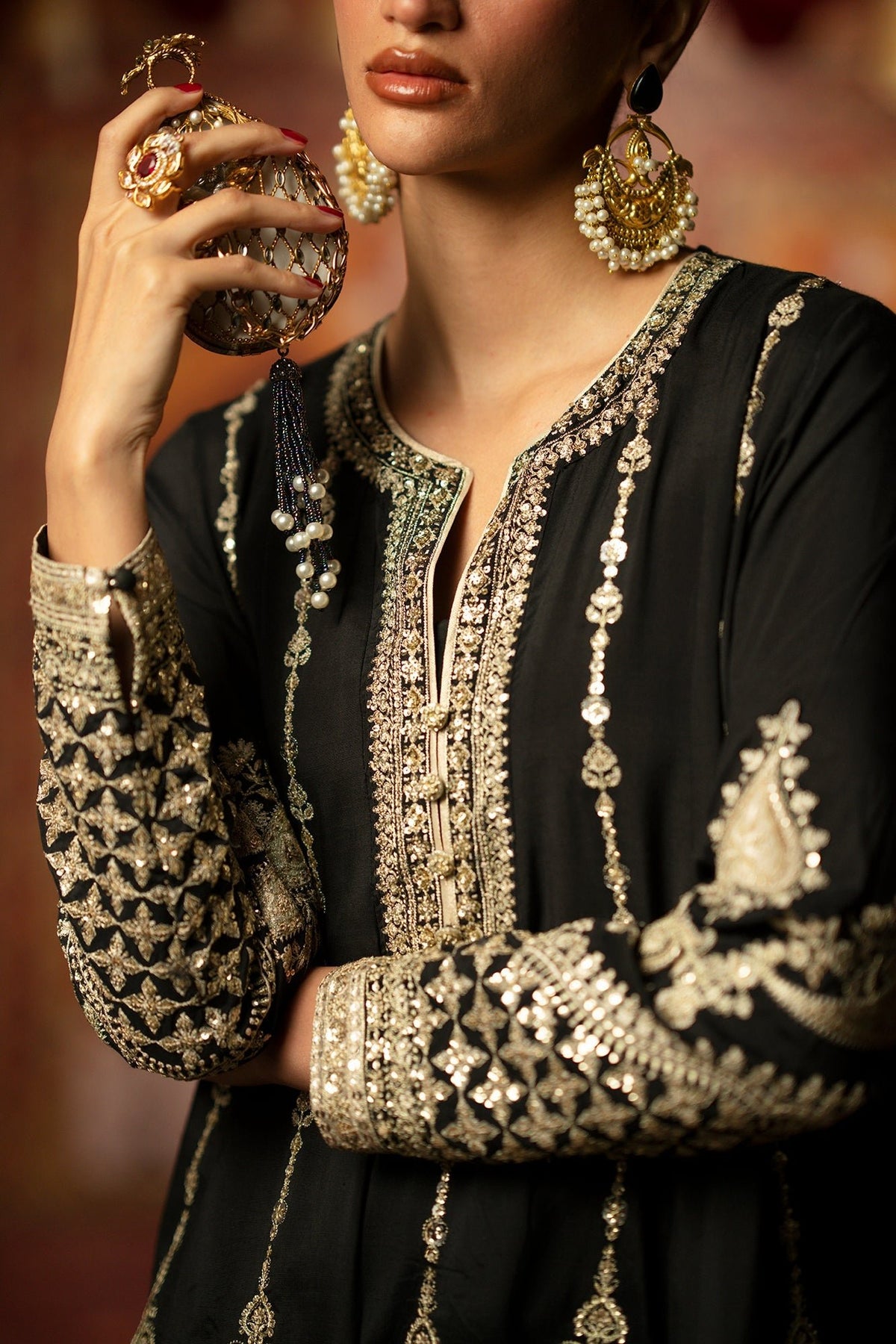 Ethnc | Luxe Boutique | Embroidered Suit (E1066/104/902)-Brand:Ethnc-Type:Boutique-Jet Black - House of Maryam- Buy in UK, USA