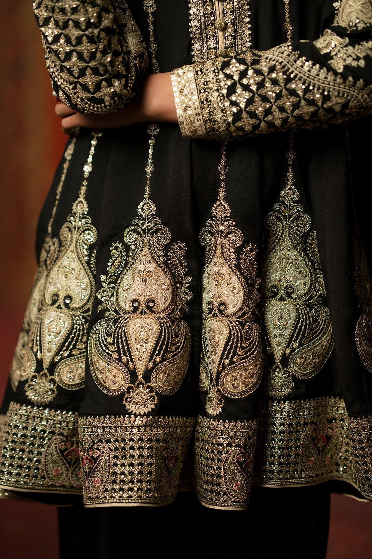 Ethnc | Luxe Boutique | Embroidered Suit (E1066/104/902)-Brand:Ethnc-Type:Boutique-Jet Black - House of Maryam- Buy in UK, USA