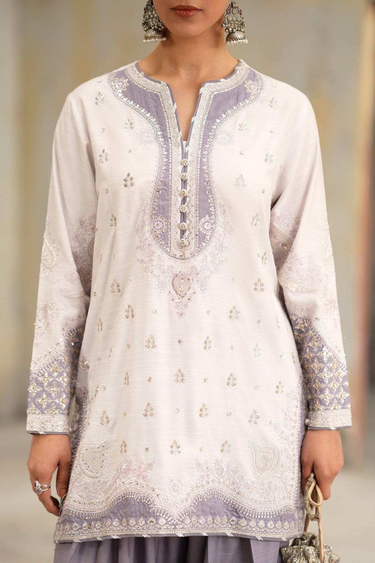 Ethnc | Luxe Boutique | Embroidered Suit (E1071/104/515)-Brand:Ethnc-Type:Boutique-Lilac Ice - House of Maryam- Buy in UK, USA
