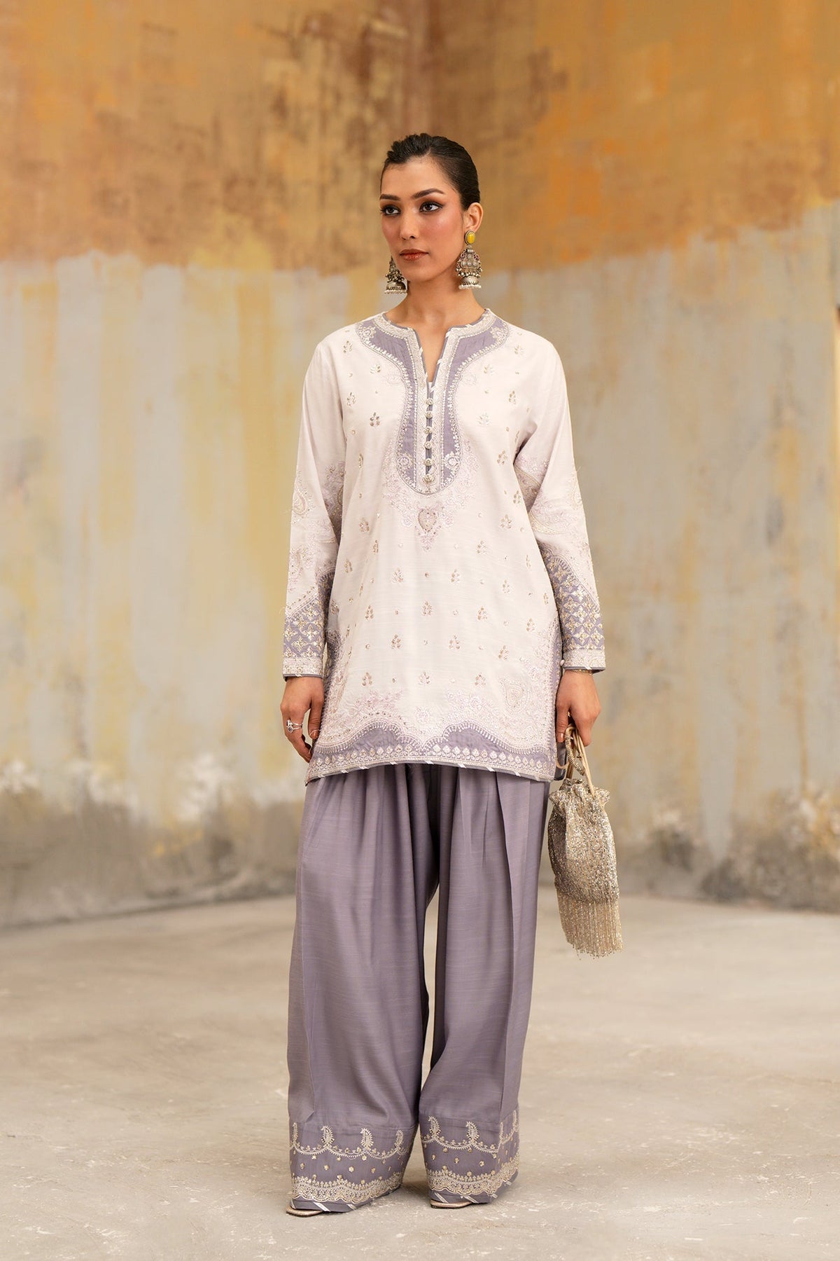 Ethnc | Luxe Boutique | Embroidered Suit (E1071/104/515)-Brand:Ethnc-Type:Boutique-Lilac Ice - House of Maryam- Buy in UK, USA