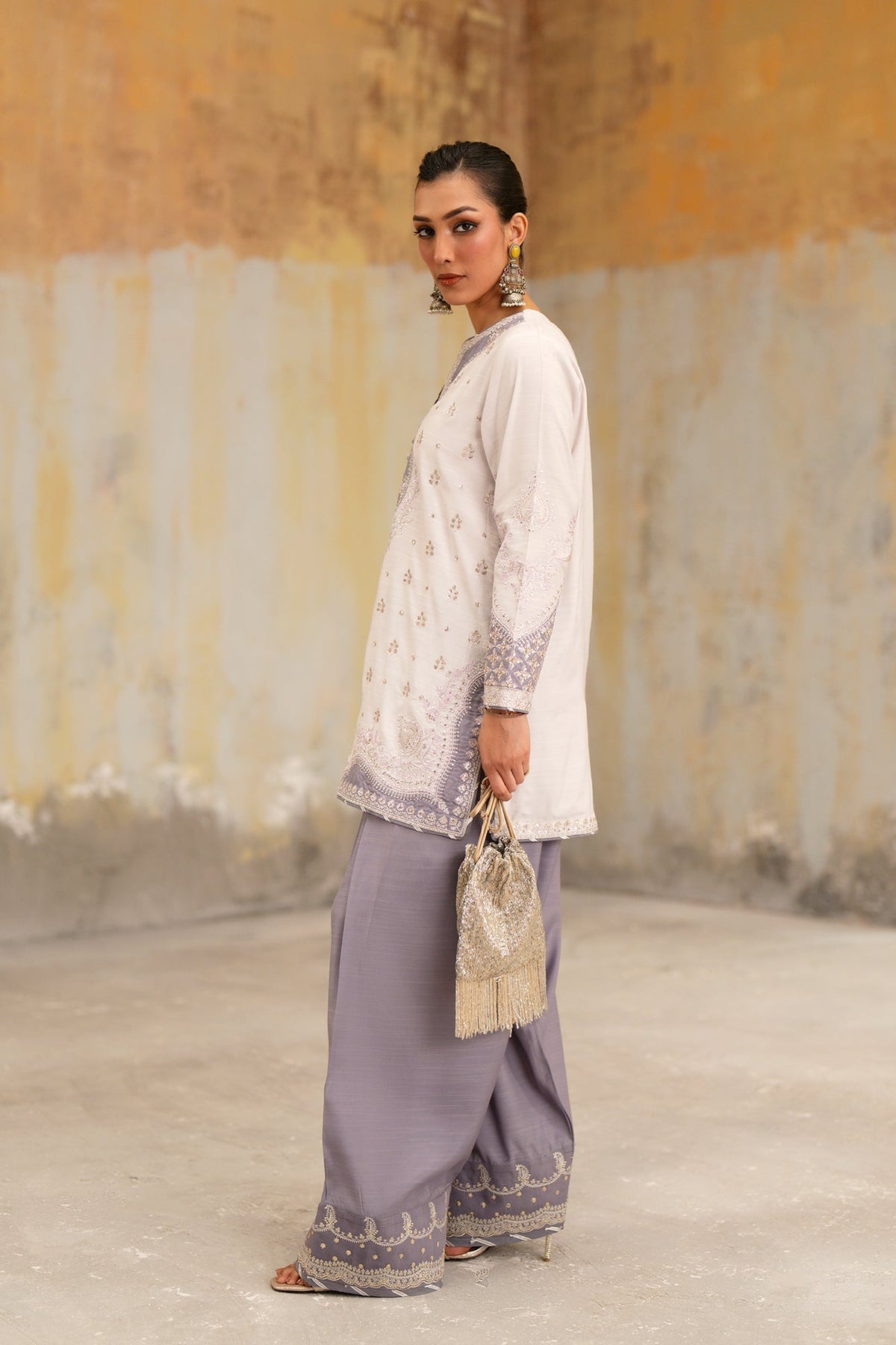 Ethnc | Luxe Boutique | Embroidered Suit (E1071/104/515)-Brand:Ethnc-Type:Boutique-Lilac Ice - House of Maryam- Buy in UK, USA