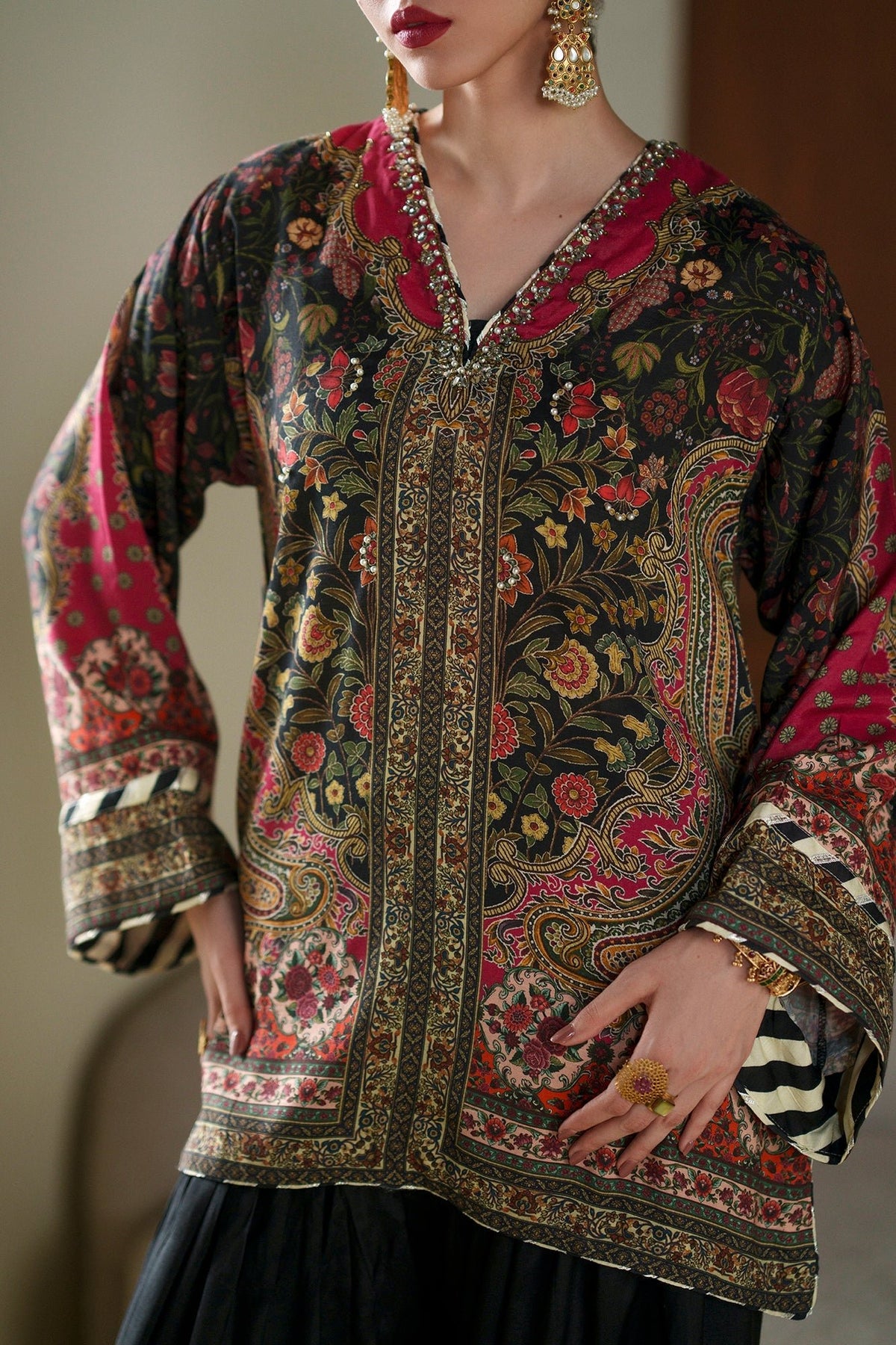 Ethnc | Luxe Boutique | Embroidered Suit (E1072/104/902)-Brand:Ethnc-Type:Boutique-Jet Black - House of Maryam- Buy in UK, USA