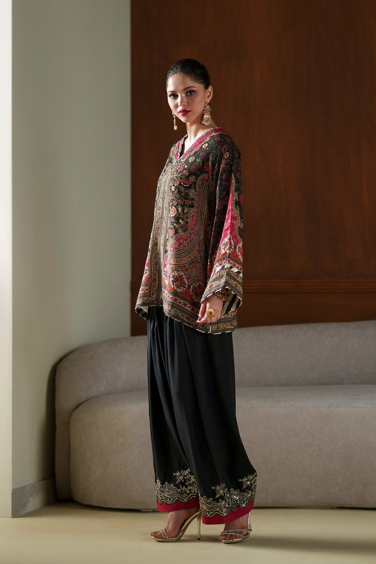 Ethnc | Luxe Boutique | Embroidered Suit (E1072/104/902)-Brand:Ethnc-Type:Boutique-Jet Black - House of Maryam- Buy in UK, USA