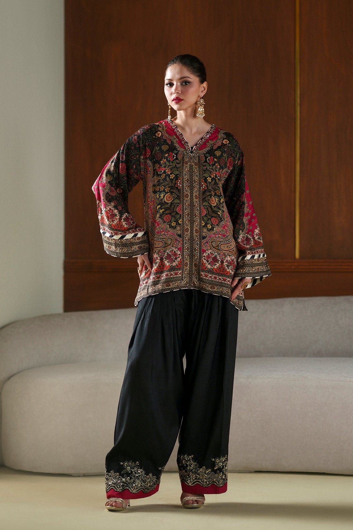 Ethnc | Luxe Boutique | Embroidered Suit (E1072/104/902)-Brand:Ethnc-Type:Boutique-Jet Black - House of Maryam- Buy in UK, USA