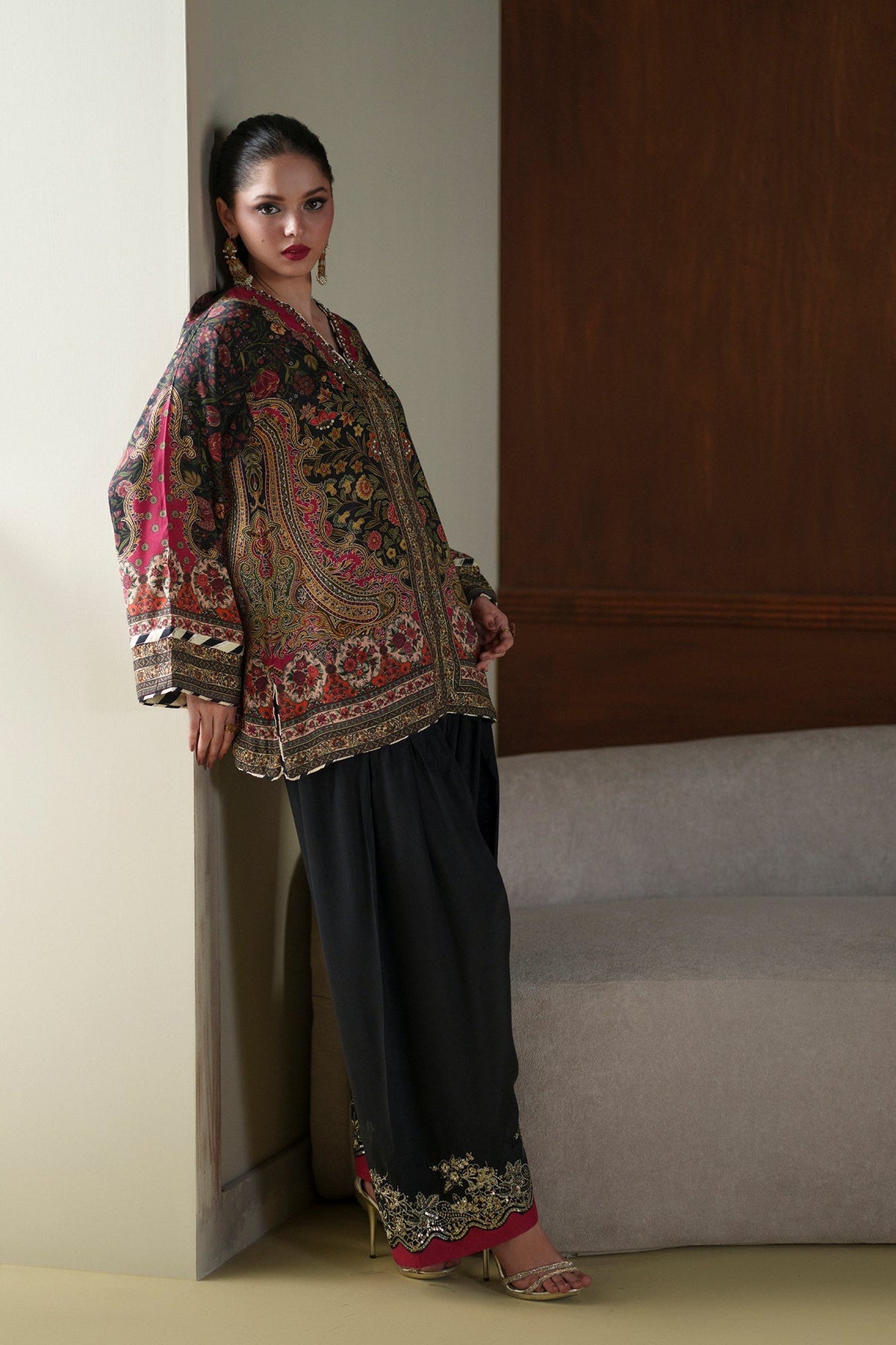 Ethnc | Luxe Boutique | Embroidered Suit (E1072/104/902)-Brand:Ethnc-Type:Boutique-Jet Black - House of Maryam- Buy in UK, USA