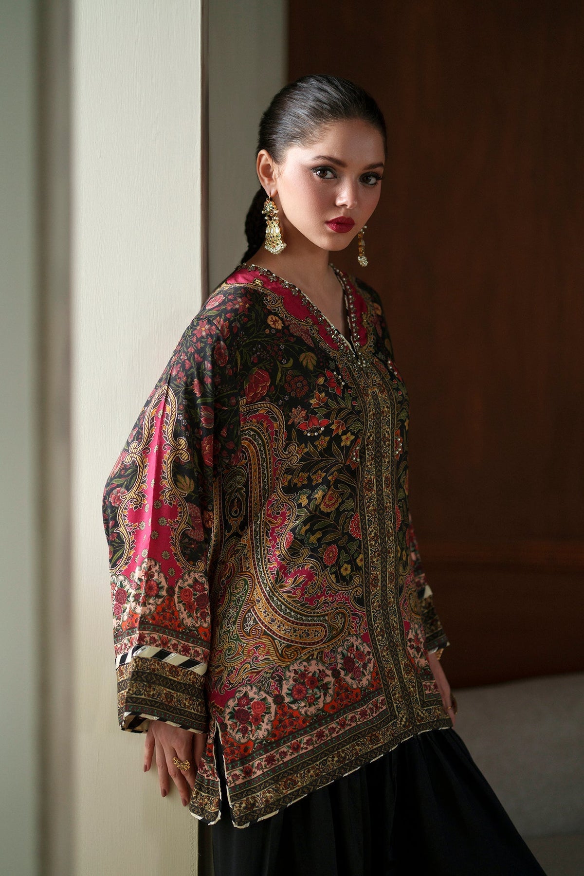 Ethnc | Luxe Boutique | Embroidered Suit (E1072/104/902)-Brand:Ethnc-Type:Boutique-Jet Black - House of Maryam- Buy in UK, USA
