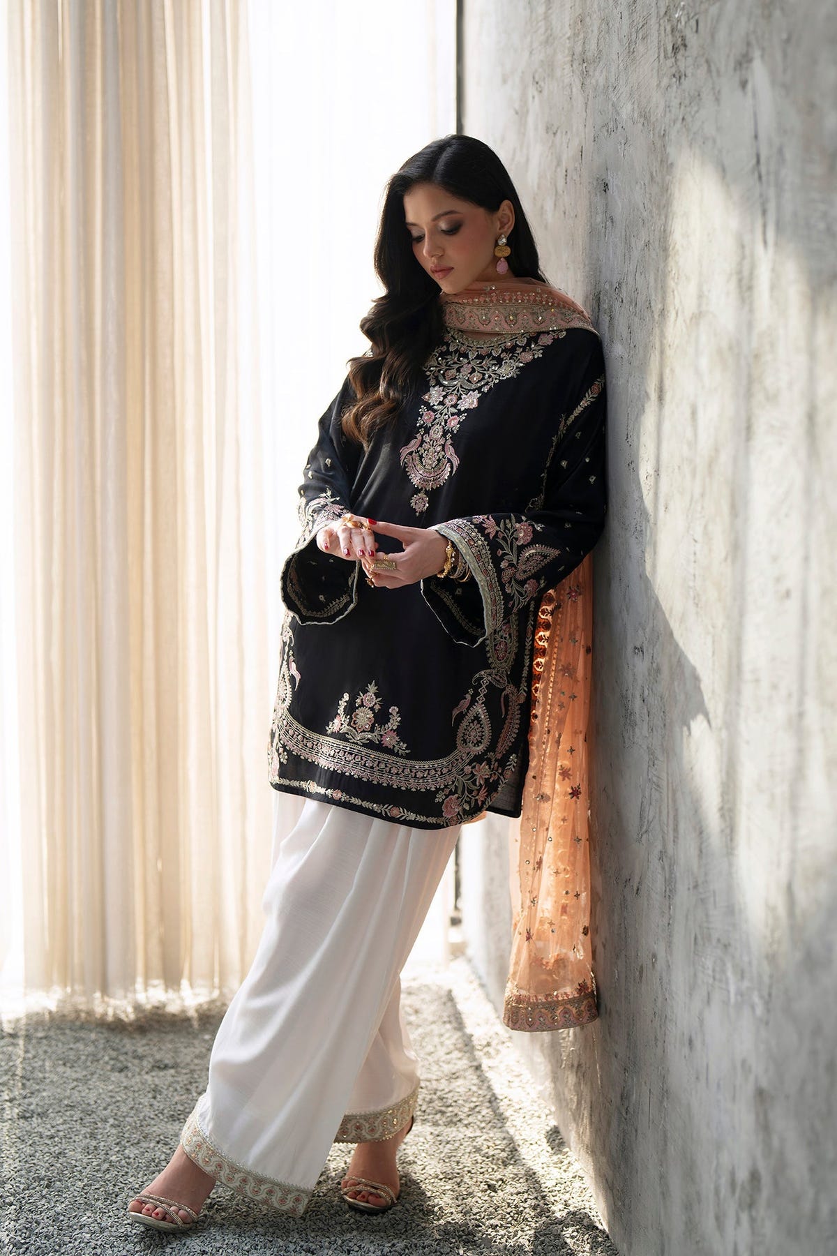 Ethnc | Luxe Boutique | Embroidered Suit (E1076/104/902)-Brand:Ethnc-Type:Boutique-Jet Black - House of Maryam- Buy in UK, USA