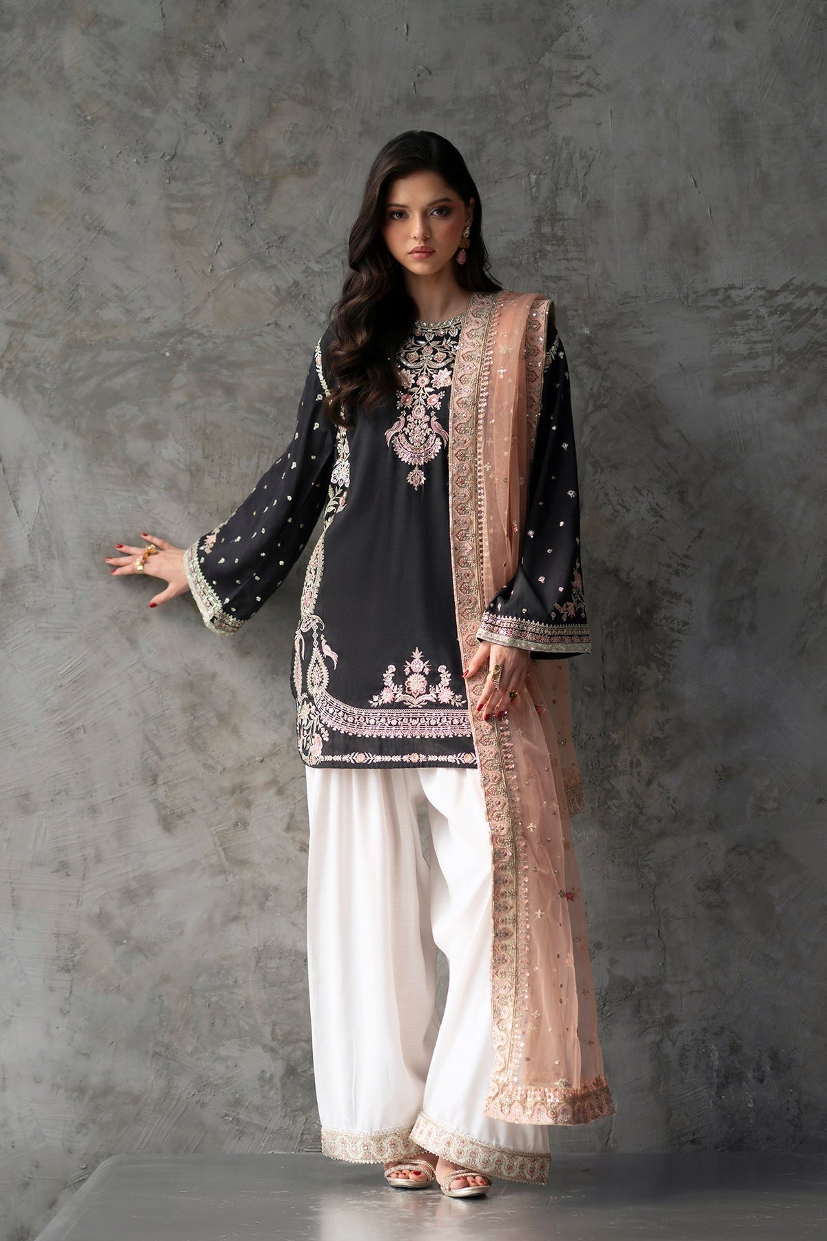 Ethnc | Luxe Boutique | Embroidered Suit (E1076/104/902)-Brand:Ethnc-Type:Boutique-Jet Black - House of Maryam- Buy in UK, USA