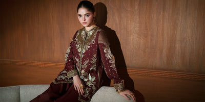 Ethnc | Luxe Boutique | Embroidered Suit (E1077/104/415)-Brand:Ethnc-Type:Boutique-Burgundy - House of Maryam- Buy in UK, USA