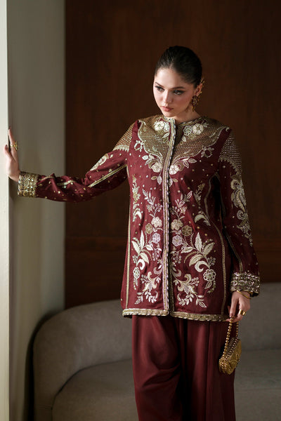 Ethnc | Luxe Boutique | Embroidered Suit (E1077/104/415)-Brand:Ethnc-Type:Boutique-Burgundy - House of Maryam- Buy in UK, USA