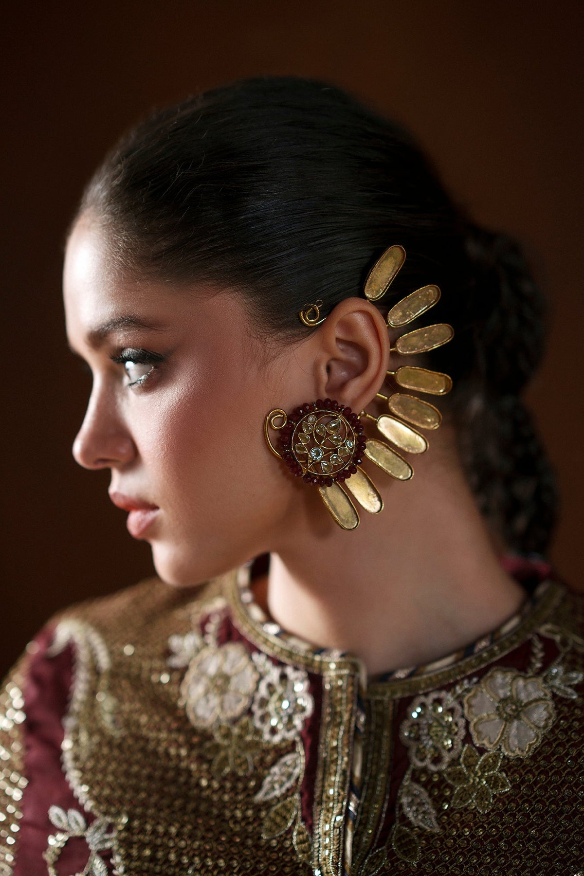 Ethnc | Luxe Boutique | Embroidered Suit (E1077/104/415)-Brand:Ethnc-Type:Boutique-Burgundy - House of Maryam- Buy in UK, USA