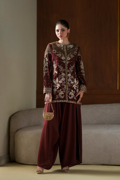 Ethnc | Luxe Boutique | Embroidered Suit (E1077/104/415)-Brand:Ethnc-Type:Boutique-Burgundy - House of Maryam- Buy in UK, USA