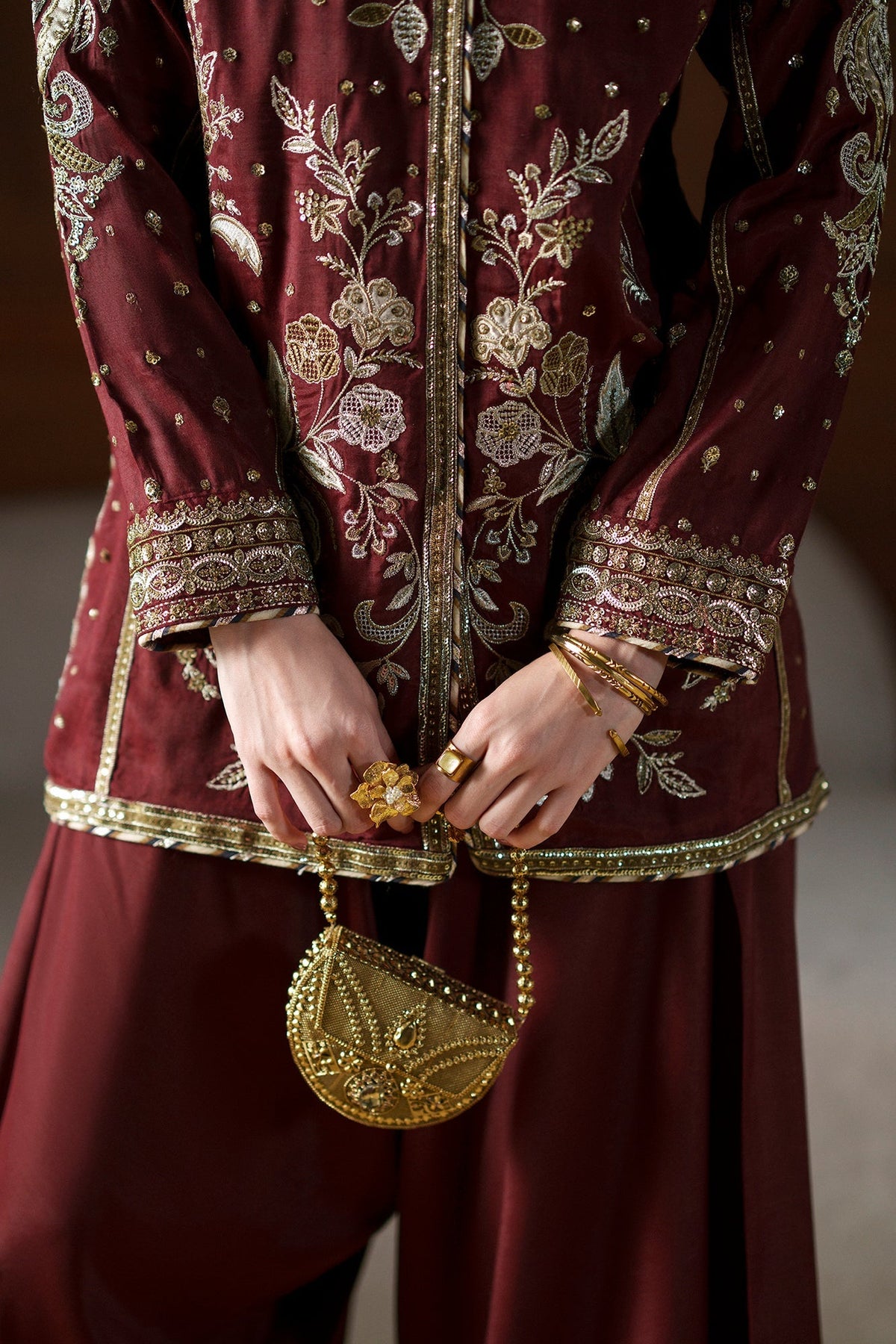 Ethnc | Luxe Boutique | Embroidered Suit (E1077/104/415)-Brand:Ethnc-Type:Boutique-Burgundy - House of Maryam- Buy in UK, USA
