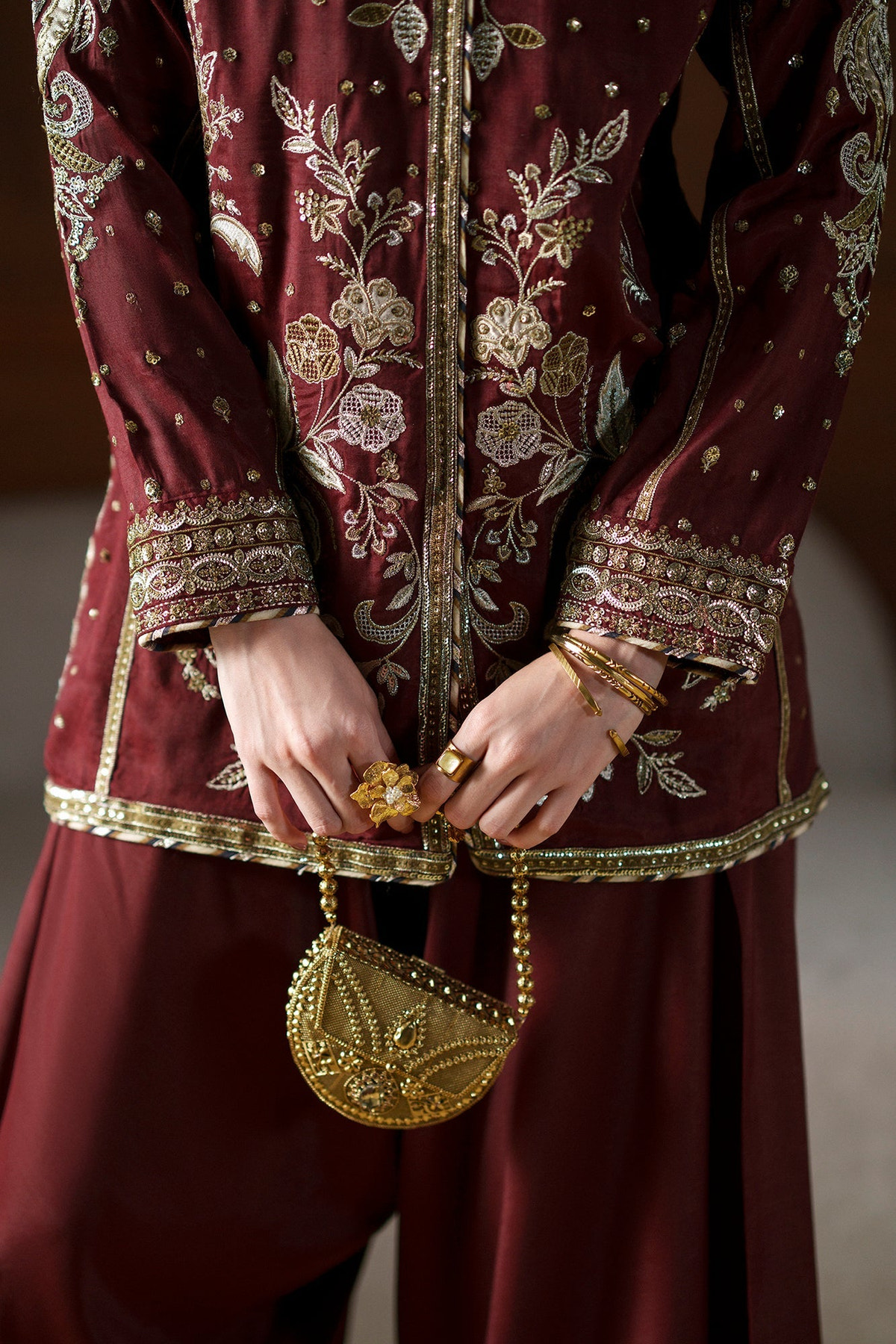 Ethnc | Luxe Boutique | Embroidered Suit (E1077/104/415)-Brand:Ethnc-Type:Boutique-Burgundy - House of Maryam- Buy in UK, USA